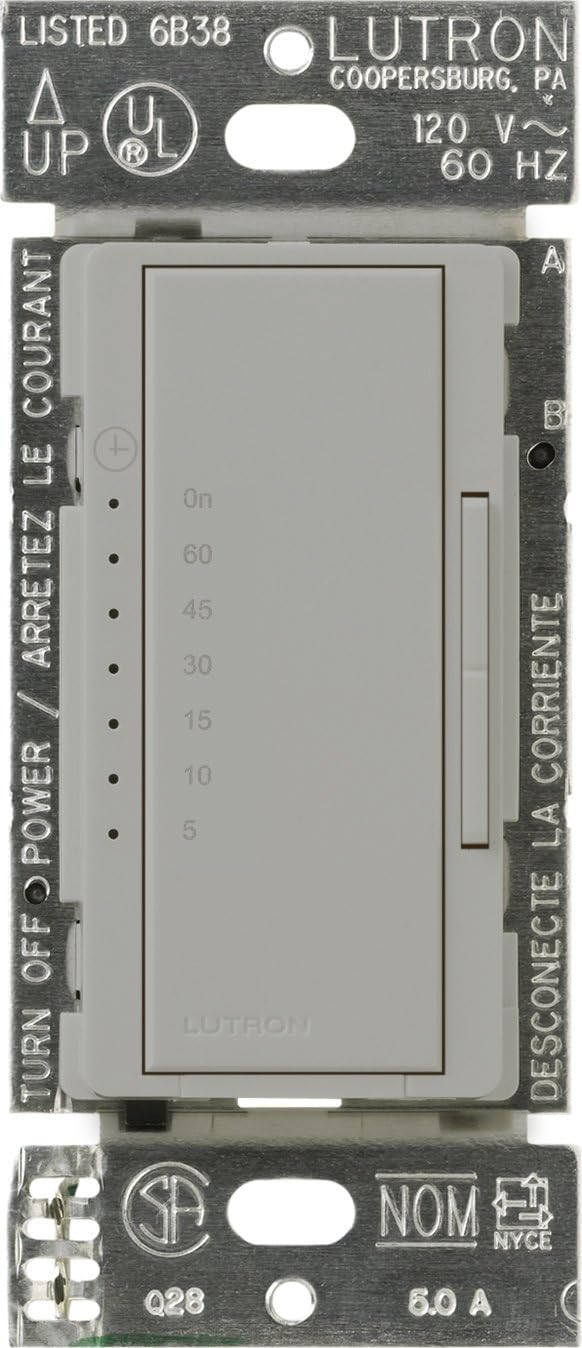 Lutron Maestro Countdown Timer Switch for Halogen and Incandescent Bulbs, 5-Amp Light/3-Amp Fan, Single-Pole or Multi-Location, MA-T51MN-WH, White