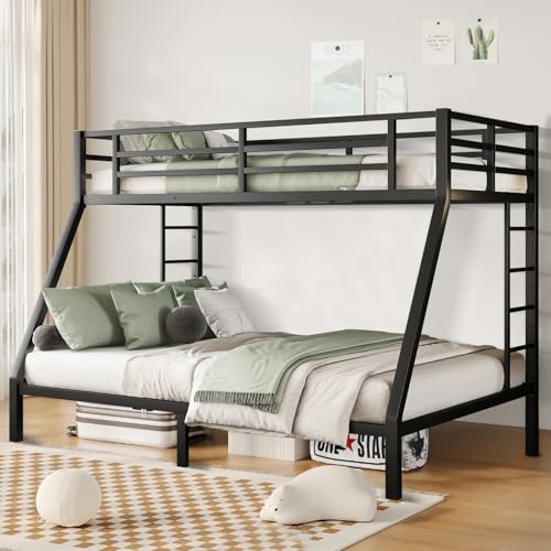 Full Size Metal Loft Bed Heavy-Duty Loft Bed Frame, LED Loft Bed Frame with L Shaped Desk, Wardrobe, Storage Stairs