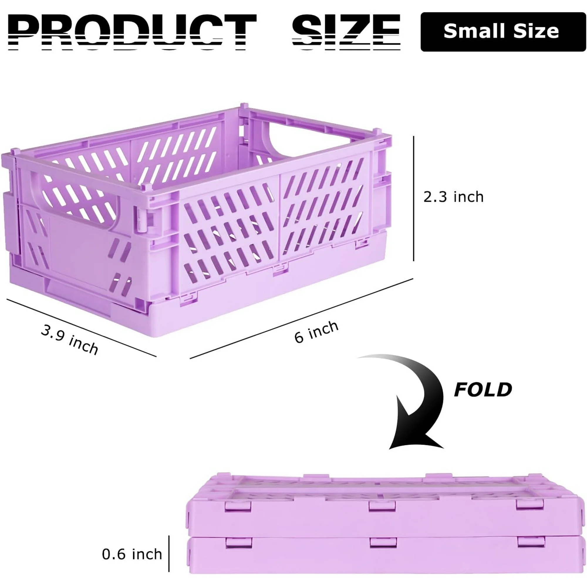 NEI 2-Pack Mini Foldable Plastic Baskets for Organizing and Storage, Collapsible Storage Crate for Home Kitchen Bedroom Bathroom Office (5.9x3.8x2.2