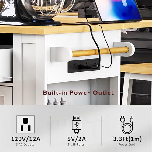 Rolling Kitchen Island with Drop Leaf & Power Outlet, Large Kitchen Islands Cart on Wheels