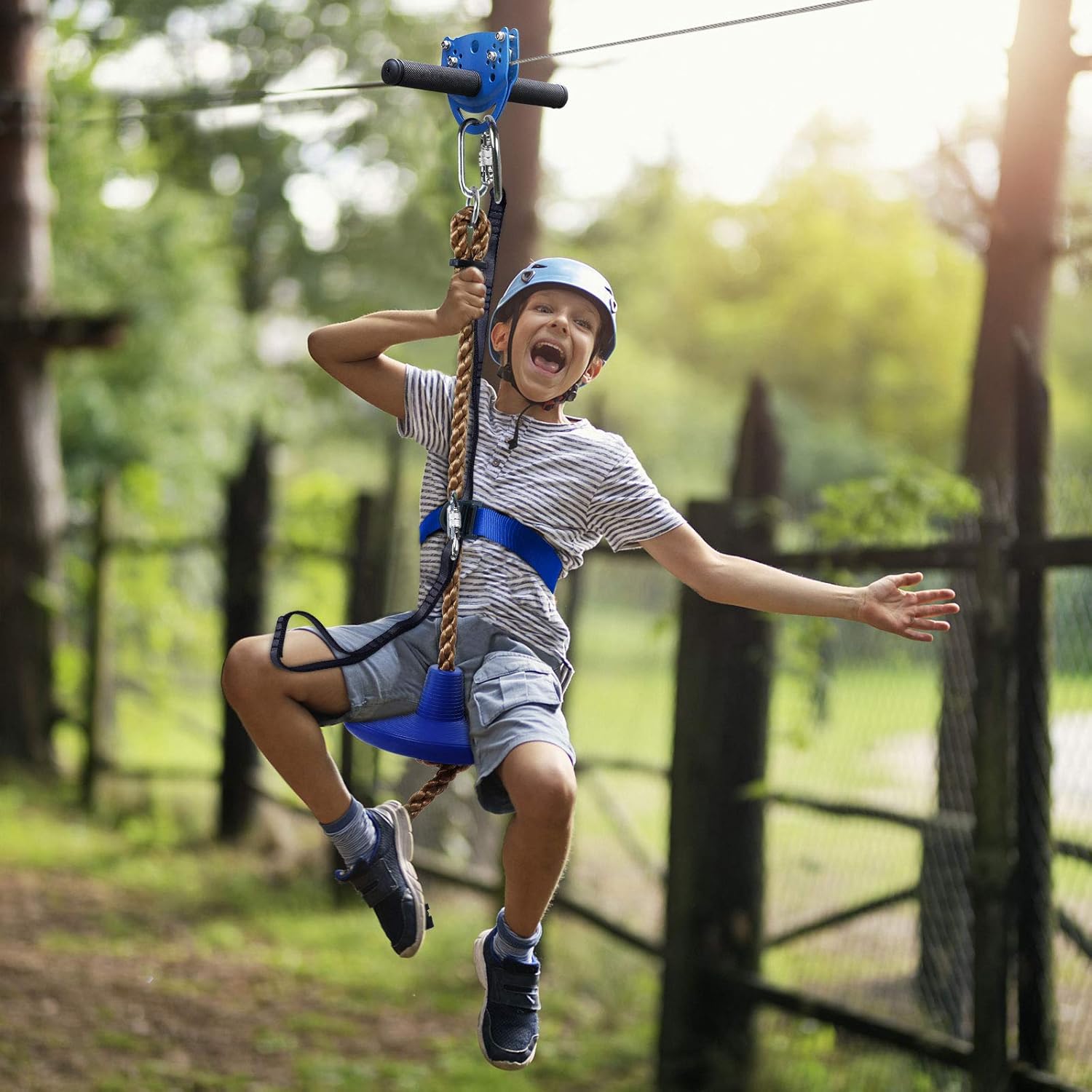 Jugader 160FT Zipline Kits for Backyard with 100% Stainless Steel Cable, Zip Lines for Kids and Adults Outdoor with Cable Tensioning Kit