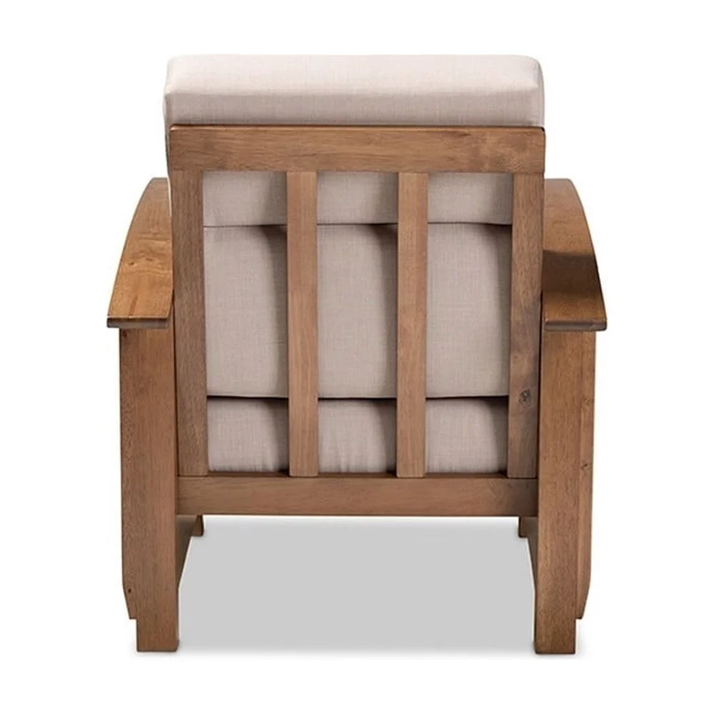 Charlotte Modern Classic Mission Style Taupe Fabric Upholstered  Wood 1-Seater Lounge Chair