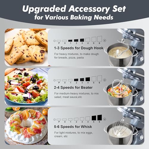 Aucma Stand Mixer,6.5-QT 660W 6-Speed Tilt-Head Food Mixer, Kitchen Electric Mixer with Dough Hook, Wire Whip & Beater (6.5QT, Black)