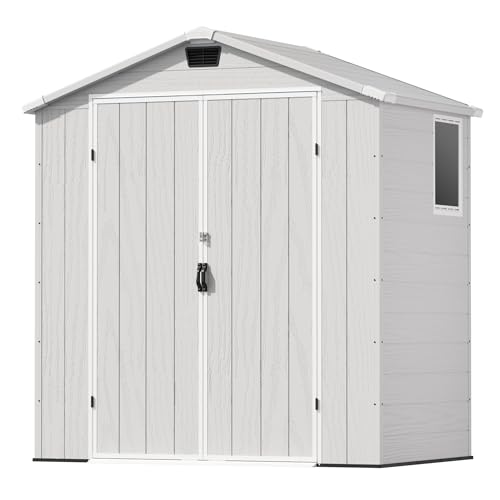 Patiowell 6 x 4 FT Plastic Outdoor Storage Shed with Floor, Resin Outside Tool Shed with Window and Lockable Door for Garden, Backyard