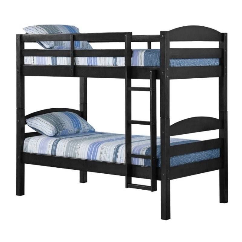 Pemberly Row Twin Over Twin Solid Wood Bunk Bed in Black