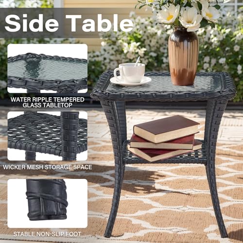 Patio Wicker Chairs Swivel Rocker - Outdoor Swivel Rocking Chairs Set of 2 with Rattan Side Table