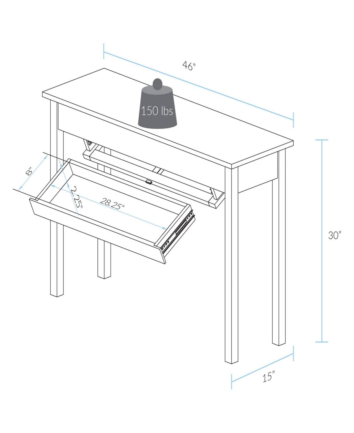 Casual Home Kennedy Console Table with Concealed Drawer, Concealment Furniture, Warm Brown