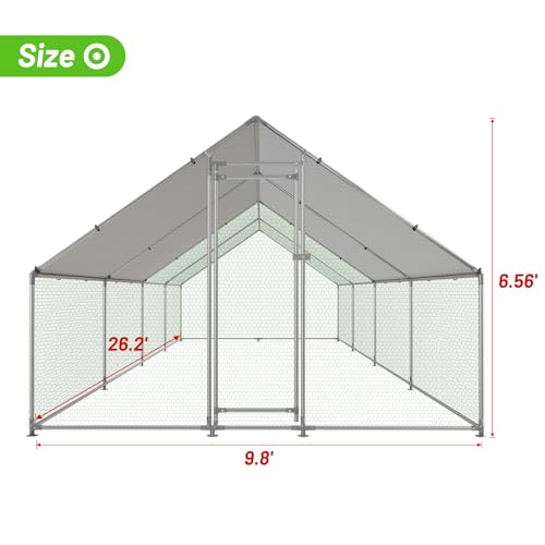 Large Metal Chicken Coop Walk-in Poultry Cage with Water-Resident and Anti-UV Cover Duck Rabbit Cat House Outdoor Chicken Run Pen with Spire Shaped