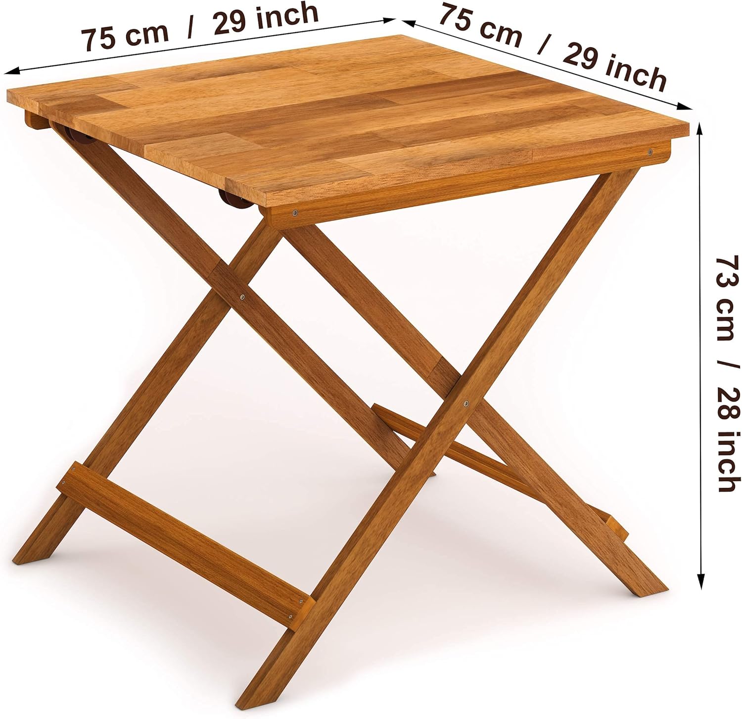 Interbuild Sydney Wood Folding Indoor Outdoor Small Table, Balcony|Backyard|Garden|Patio Table 29.5" x 29.5" x 28.7", Golden Teak