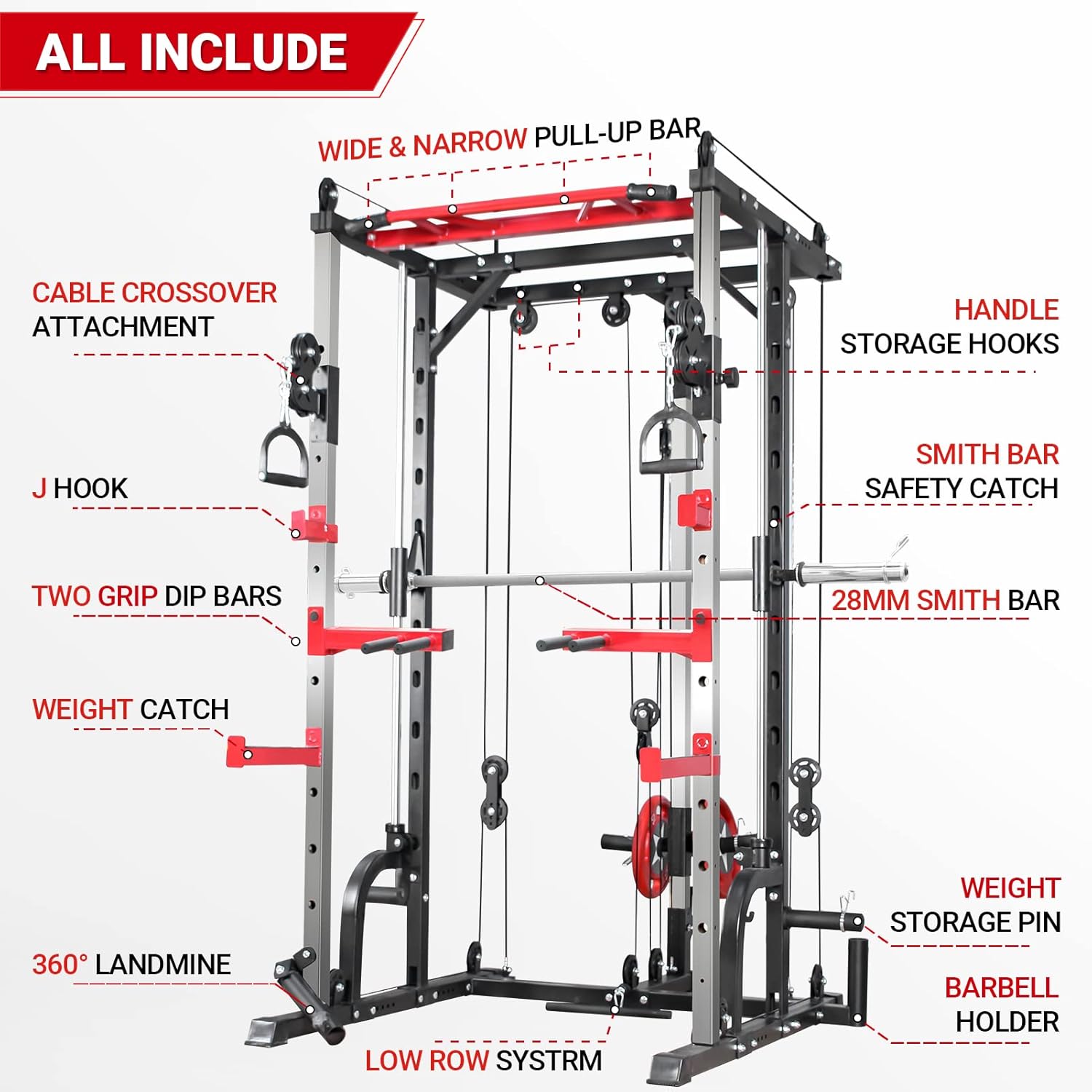Mikolo Smith Machine, Power Cage with LAT Pull Down System, Total Body Workout for Home Gym&hellip;