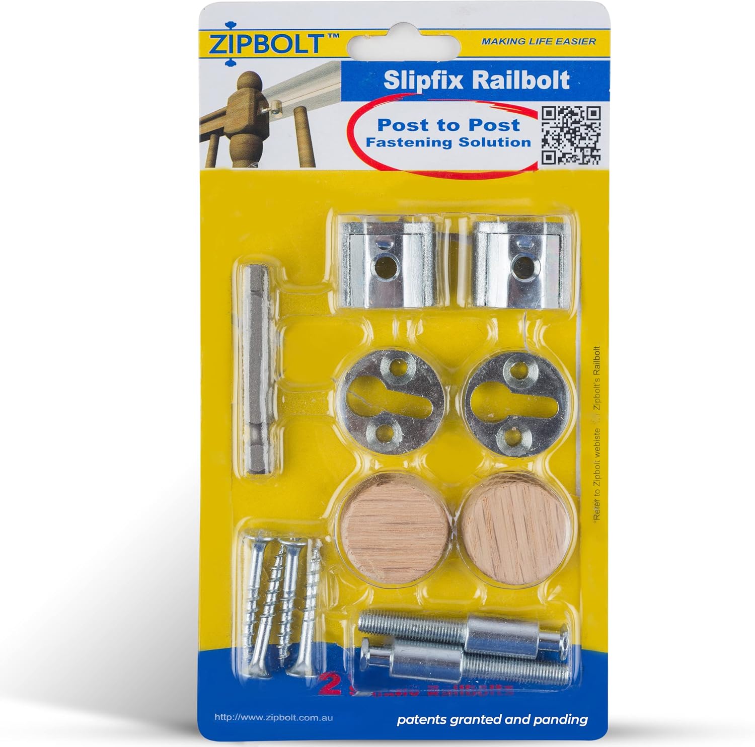 Zipbolt 13.810 Slipfix Railbolt - Staircase Handrail or Banister to Newel Post Connector - 5 Pack