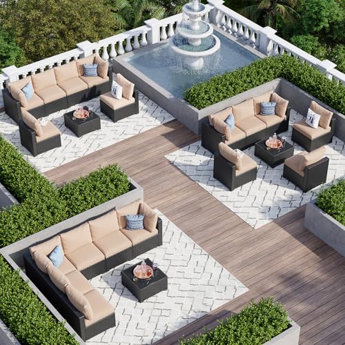Aoxun 7 Piece Patio Furniture Set Wicker Rattan Patio Sectional Sofa Set Outdoor Seating Furniture with Thickened Cushion, Grey
