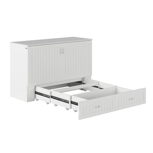 AFI Southampton Queen Murphy Bed Chest with Mattress, Storage, and Built-in Charger in Grey