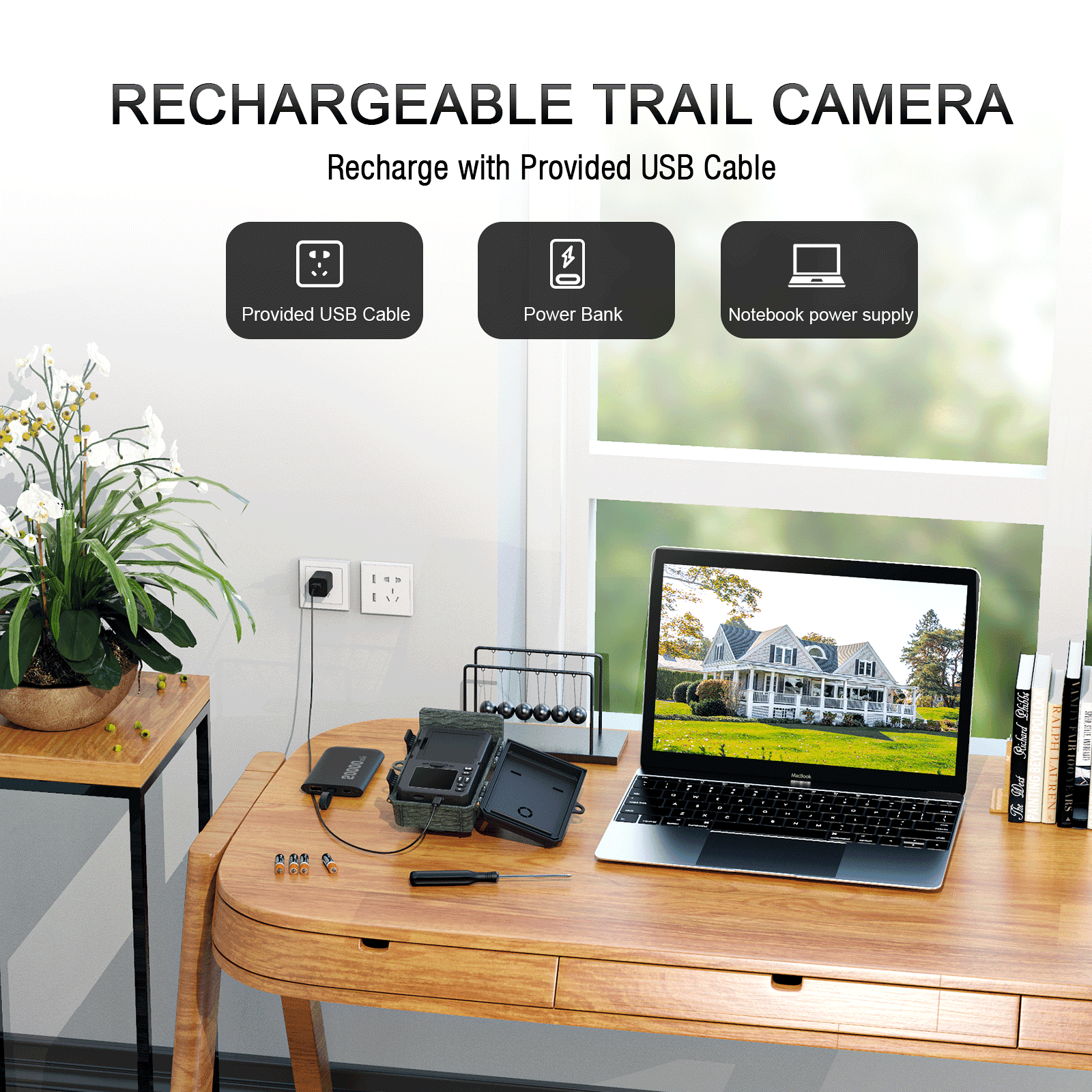 CAMPARK Solar Powered Trail Camera with SD Card Rechargeable 4400mAh 4K 48MP WiFi Game Camera with 0.1s Motion Activated Night Vision Waterproof IP66