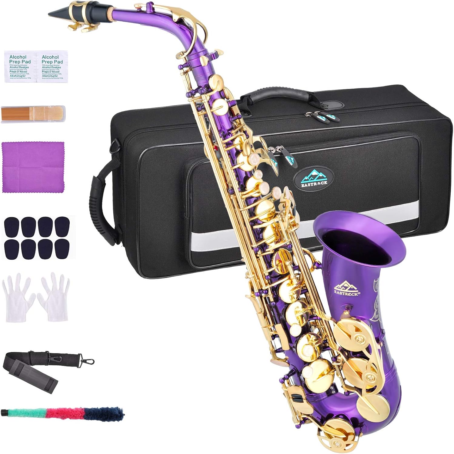 EASTROCK Purple/Golden Alto Saxophone E Flat Sax and Saxophone Wireless System