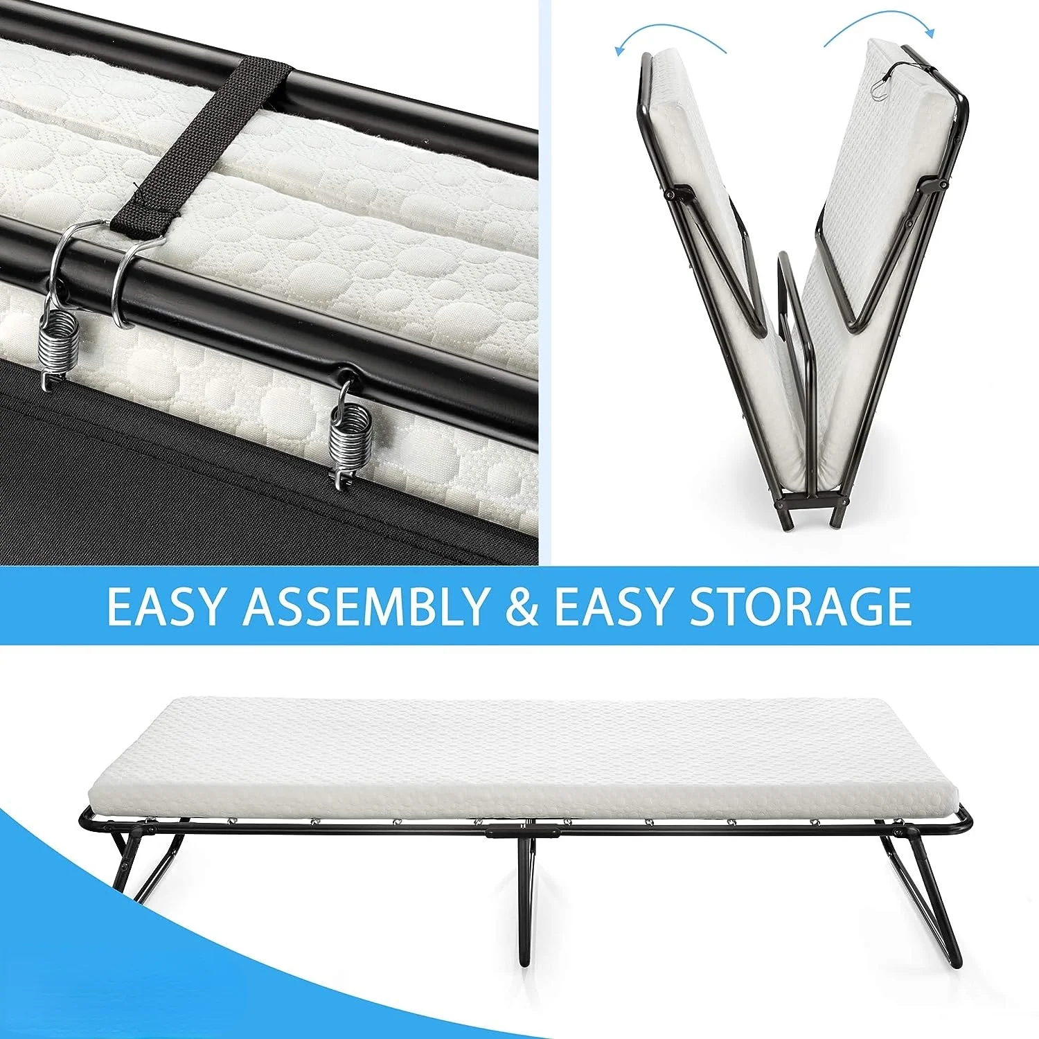 Guest Folding Bed Cot with Memory Foam Mattress, Compact, Portable & Lightweight, for Spare Bedroom & Office (31 inch)