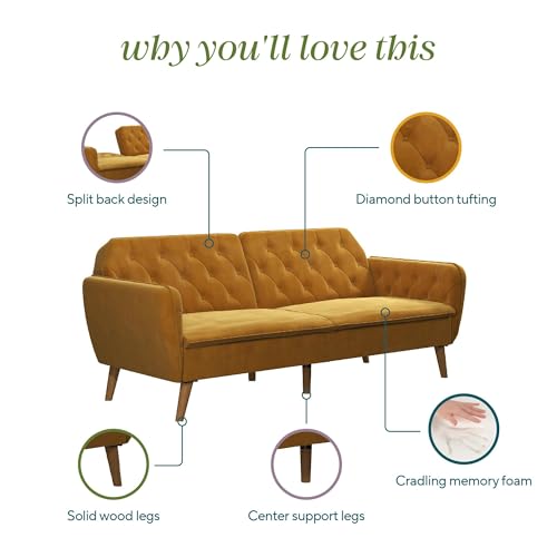 Novogratz Tallulah Memory Foam Futon, Convertible Couch, Camel Faux Leather