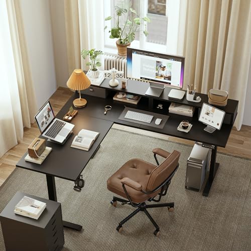 Agilestic L Shaped Electric Standing Desk with 2 Drawers, 63 Inch Ergonomic Adjustable Height Desk with Storage