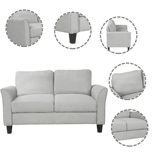 Living Room Furniture Set Loveseat Sofa and 3-Seat Sofa Couches Linen Fabric Upholstered Sofa Set, Light Gray