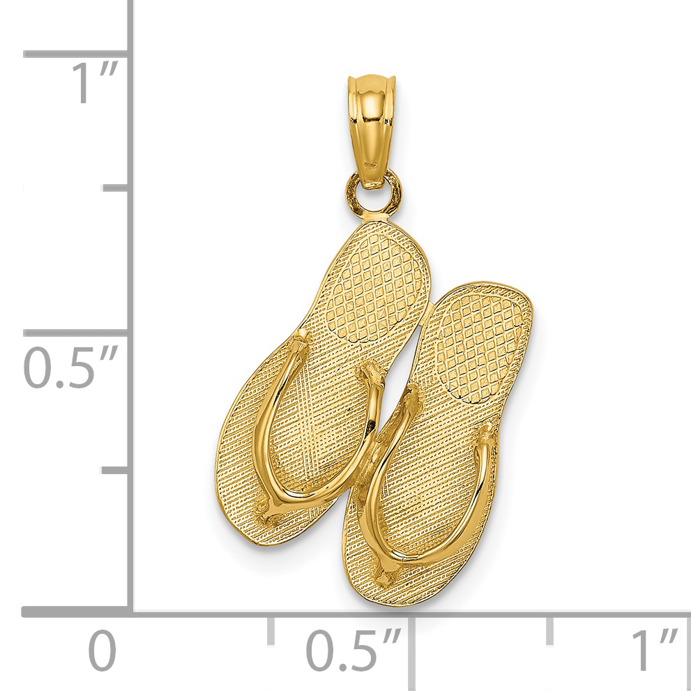 14k Yellow Gold Marco Island Words on Bottom of Flip Flop Sandals Pendant 7x13mm