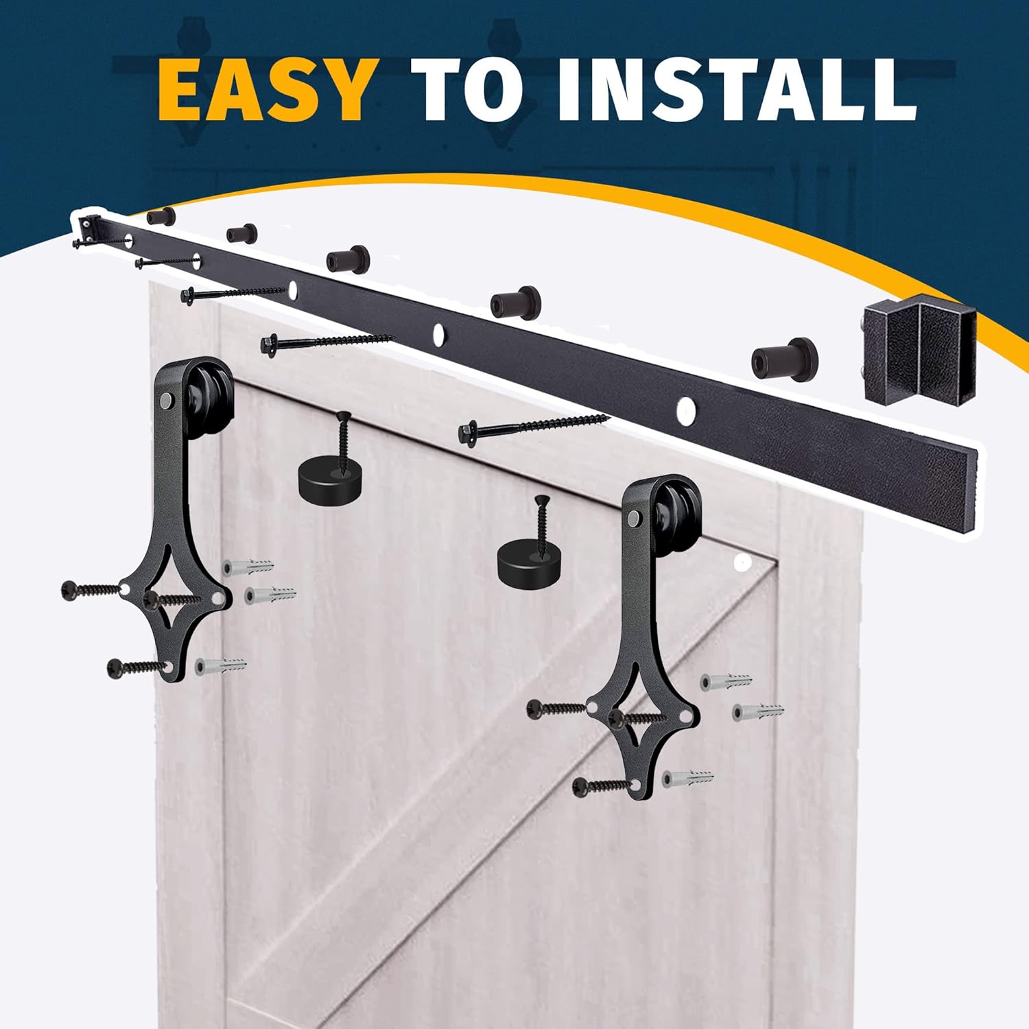Barn Door Hardware, Sliding Barn Door Hardware Kit, Black Wheel Sliding Door Track with Stamped Steel Rail Mount Hardware