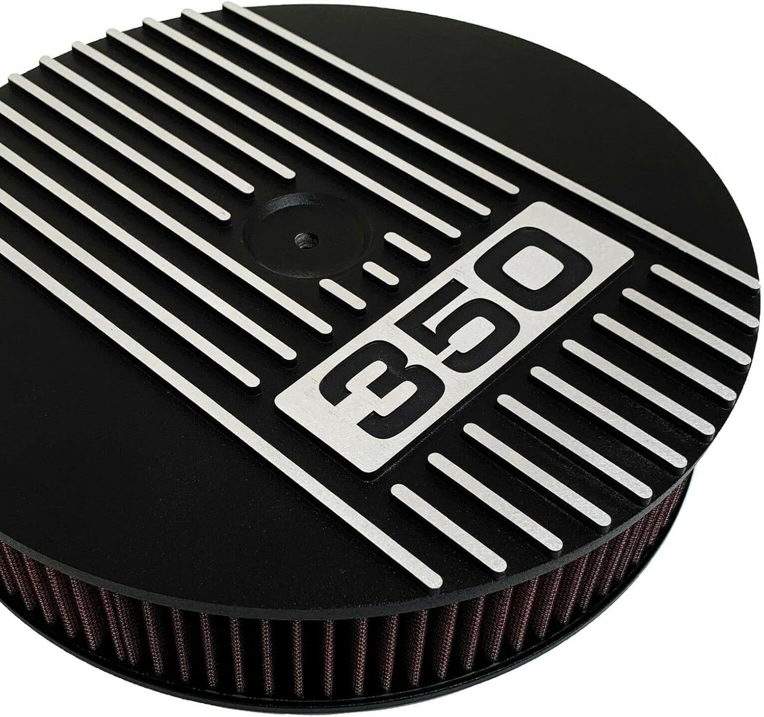 Small Block Chevy 350-13 inches Round Air Cleaner Kit - Black, Raised Fins