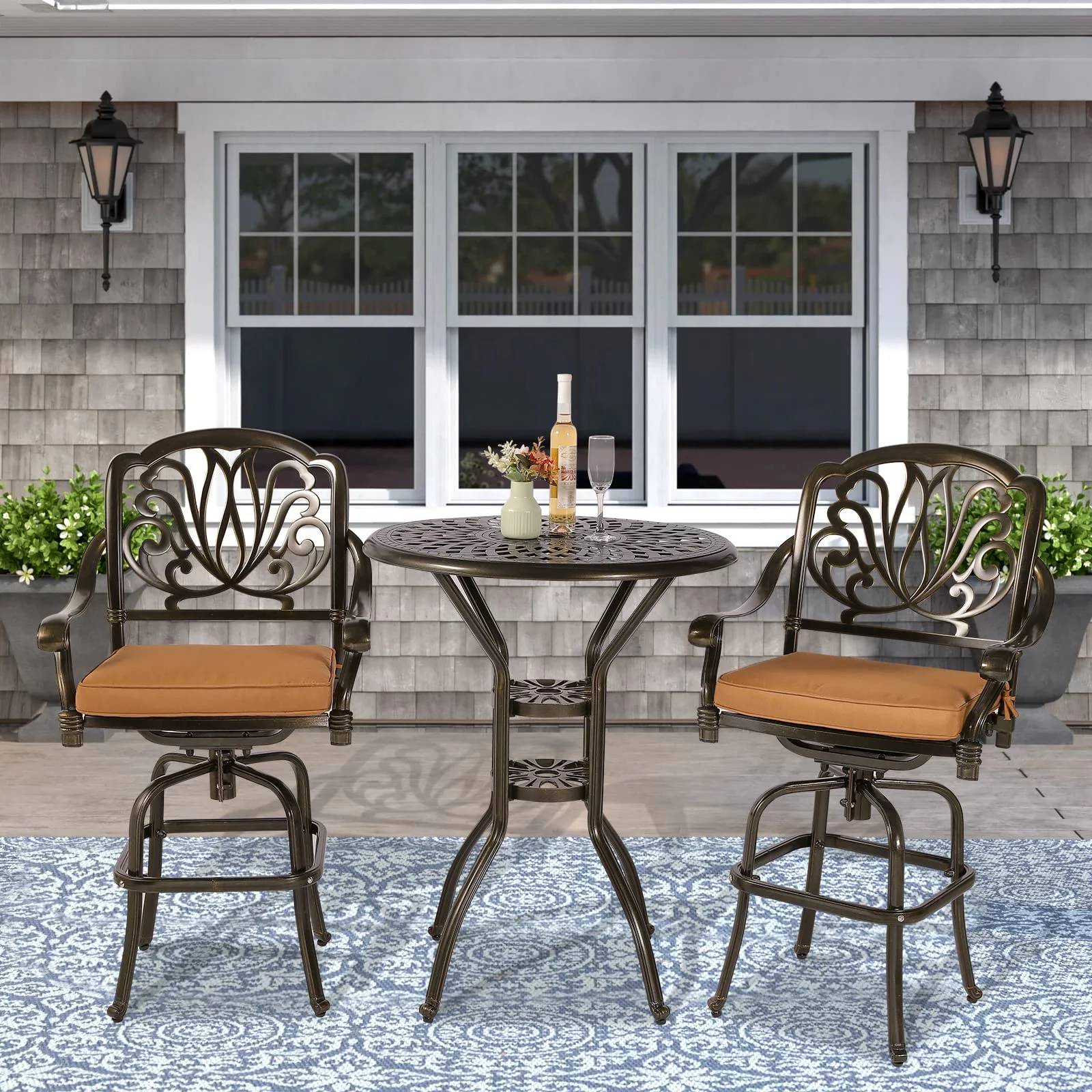VIVIJASON 3-Piece Patio Swivel Bar Stools Set