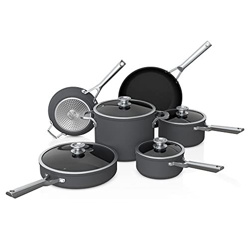 Ninja NeverStick Premium 10 Piece Pots & Frying Pans Set, with Glass Lids, Nesting, Hard Anodized, Kitchen Cookware Sets Nonstick