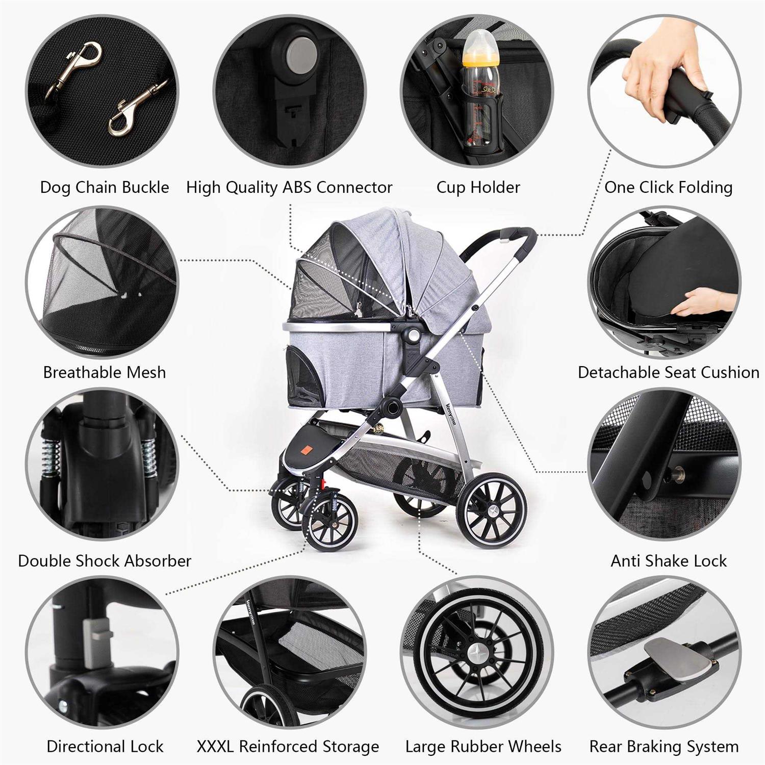 Kenyone Pet Stroller 3 in 1 Dog Stroller for Medium Small Size Dogs - Pet Supplies online store