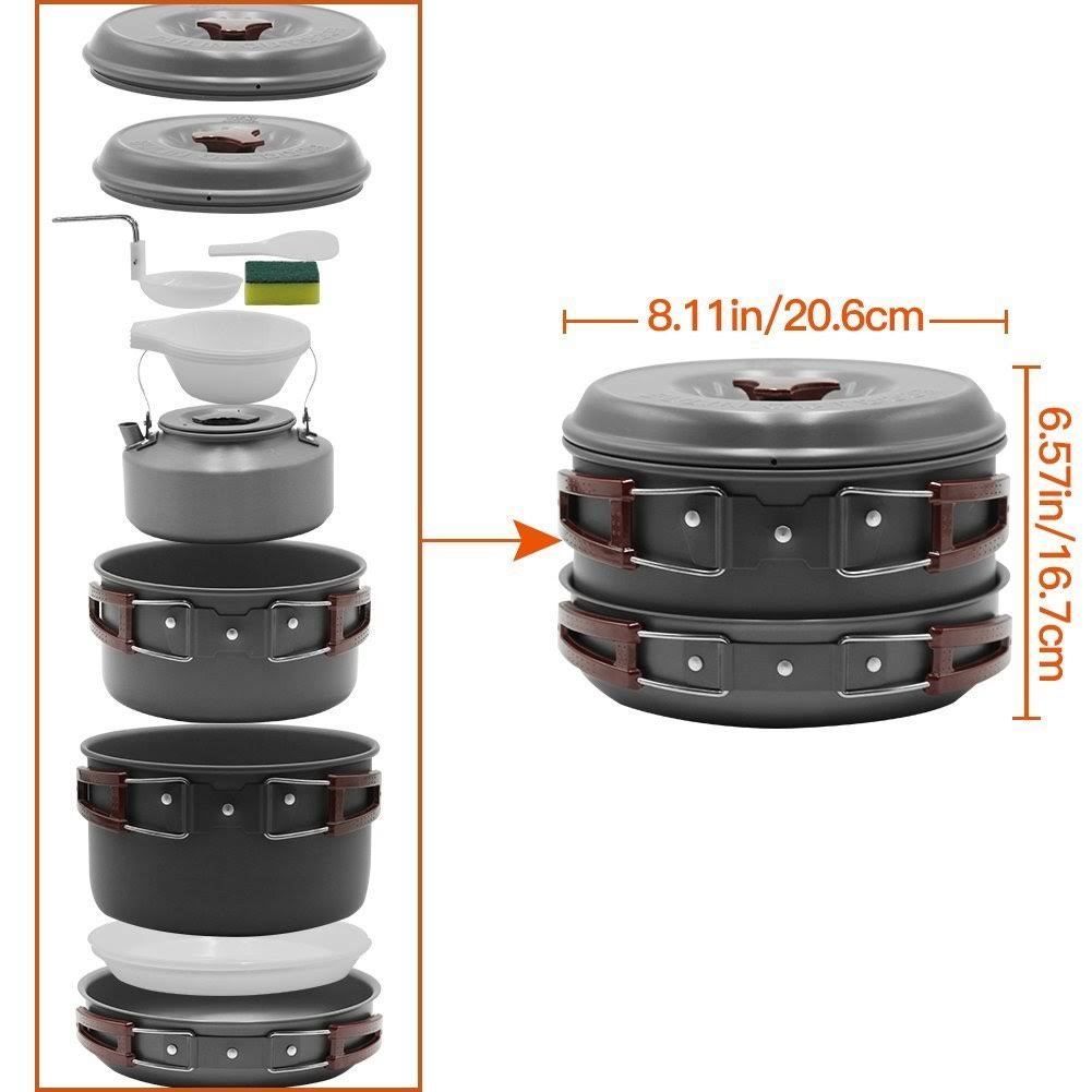 Bulin 13 Piece Camping Cookware Mess Kit Outdoor Backpacking Hiking Gear Cooking