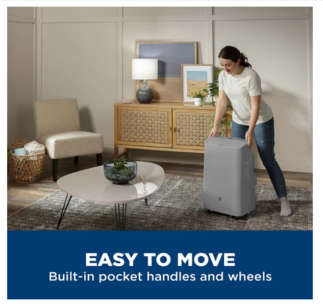 GE 7,500 BTU Portable Air Conditioner for Rooms up to 300 Sq ft., 3-in-1 Functionality with Remote