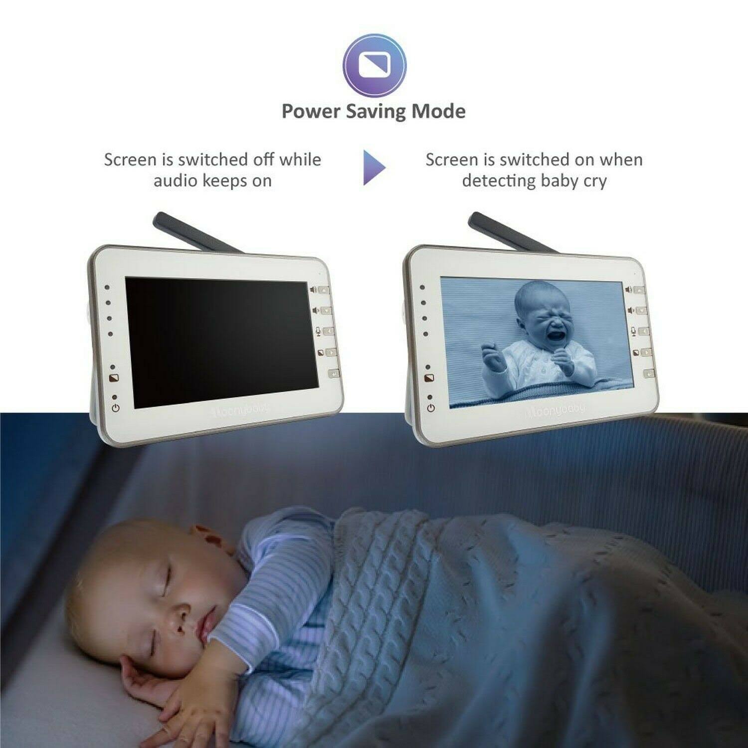 Moonybaby Video Baby Monitor for Camping or Vacation with 2 Portable Cameras for 2 Rooms, 4.3 Inches LCD, No Wifi, Long Battery