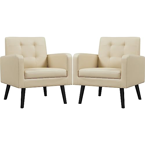 Yaheetech Mid-Century Accent Chairs, PU Leather Modern Upholstered Living Room Chair