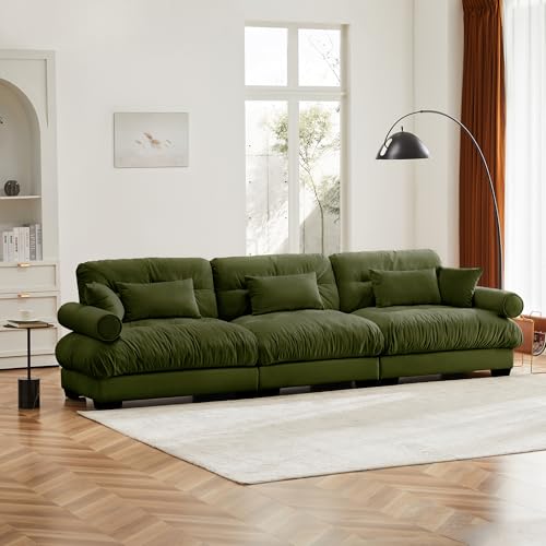 130" Modular Sectional Sofa,Velvet Upholstered Couches for Living Room,3 Seater Green Sofa Couch with Movable Ottoman