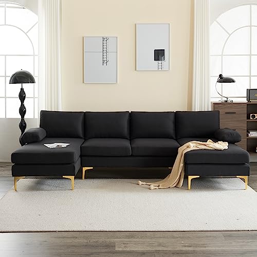 Karl home Convertible Sectional Sofa 110" U-Shape Sofa Couch 4-Seat Couch with Chaise ChenilleFabric Upholstered for Living Room, Apartment, Office