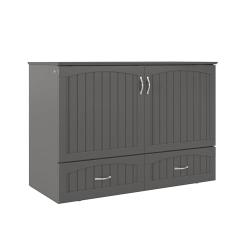 AFI Southampton Queen Murphy Bed Chest with Mattress, Storage, and Built-in Charger in Grey