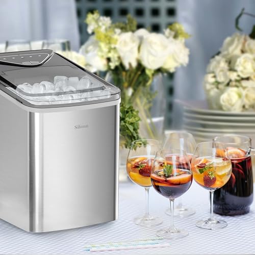 Nugget Ice Maker Countertop, Silonn Chewable Pellet Ice Machine with Self-Cleanin Function, 33lbs/24H Portable Ice Makers for Home Kitchen Officce