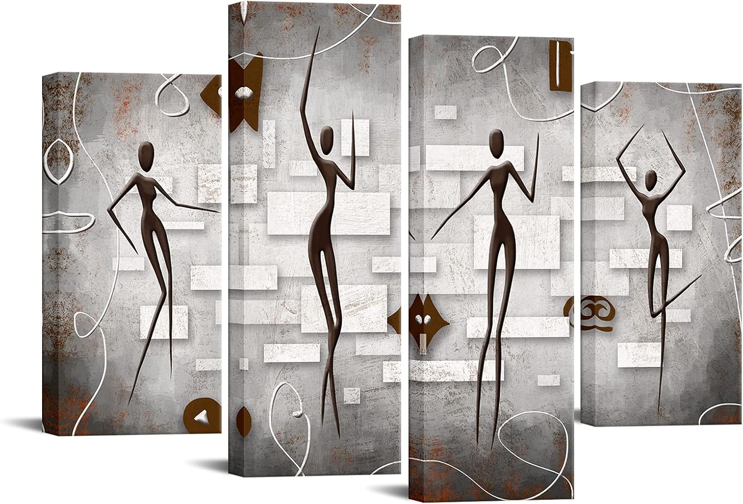 RyounoArt 4 Piece African American Canvas Wall Art Dancing Black Women Painting Pictures Abstract Modern Prints Minimalist Artwork for Living Room