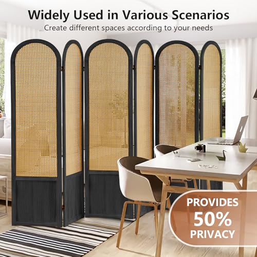 Room Divider 4 Panel, Folding Privacy Screen, Foldable Wood Divider Room Dec, Rattan Room Divider, Portable Partition Screen