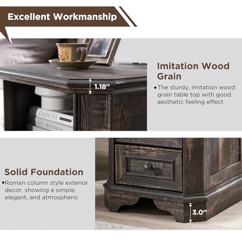 T4TREAM Farmhouse 5 Drawers Dresser for Bedroom, 48" Tall Wood Rustic Chest of Drawers with Natural Texture, Vintage Design