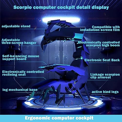 Ergonomic Gaming Chair Computer Cockpit Zero Gravity Scorpion Gaming Chair PU Leather Boss Seat Chair Cockpit with 16-Color RGB Light