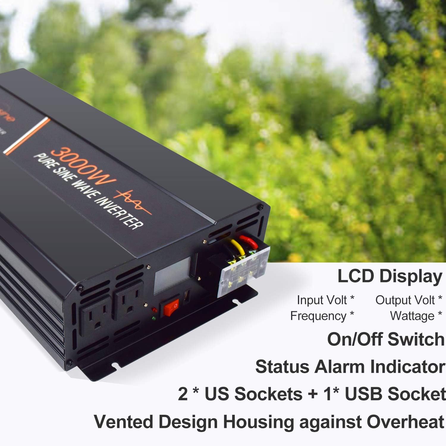 aeliussine 2000 watt Pure Sine Wave Inverter 24v dc to ac 120v with LCD Display with Remote Switch Power Inverter for Car Off Grid Solar Power System