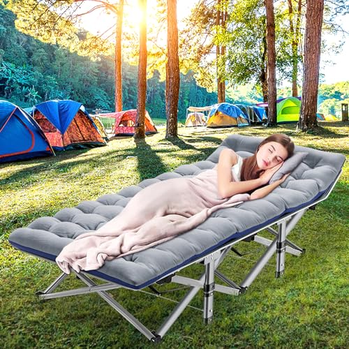 DoCred Folding Camping Cot with Mattress, 2 Pack Heavy Duty Folding Cot for Adults, Portable Sleeping Cot Bed Adults Outdoor Bed with Carry Bag