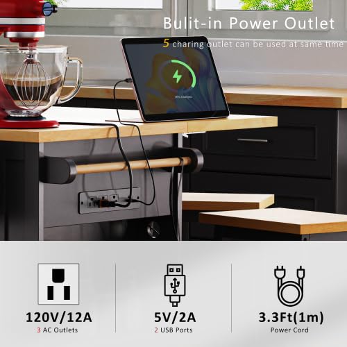 Bellemave Kitchen Island with Storage Cabinet on Wheels, 53.5'' Mobile Kitchen Cart with Power Outlet, Drop Leaf, Spice/Towel Rack and Drawer