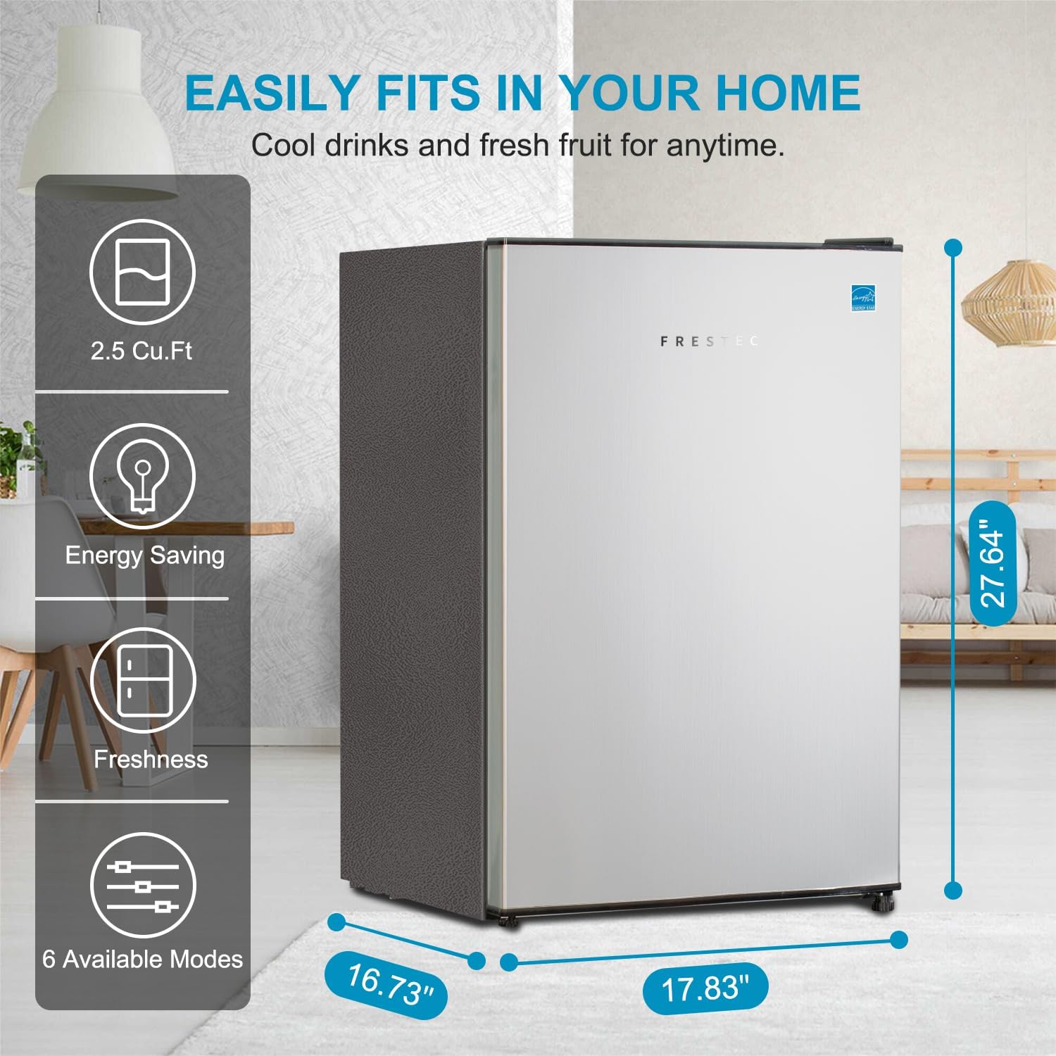 Frestec 2.5 CU' Mini Refrigerator, Small Refrigerator, Mini Fridge with Freezer, Compact Refrigerator, Stainless Steel (FR 250 SL)