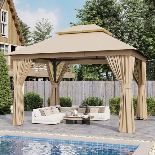 AOXUN Outdoor Gazebo for Patio 10x12, Metal Frame Canopy with Double Roofs