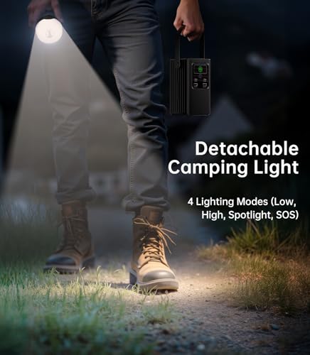 Camping Portable Power Station 198.4Wh, [4-Port Fast Charging] LiFePO4 Battery Power Bank Small Electric Generator with Detachable Light