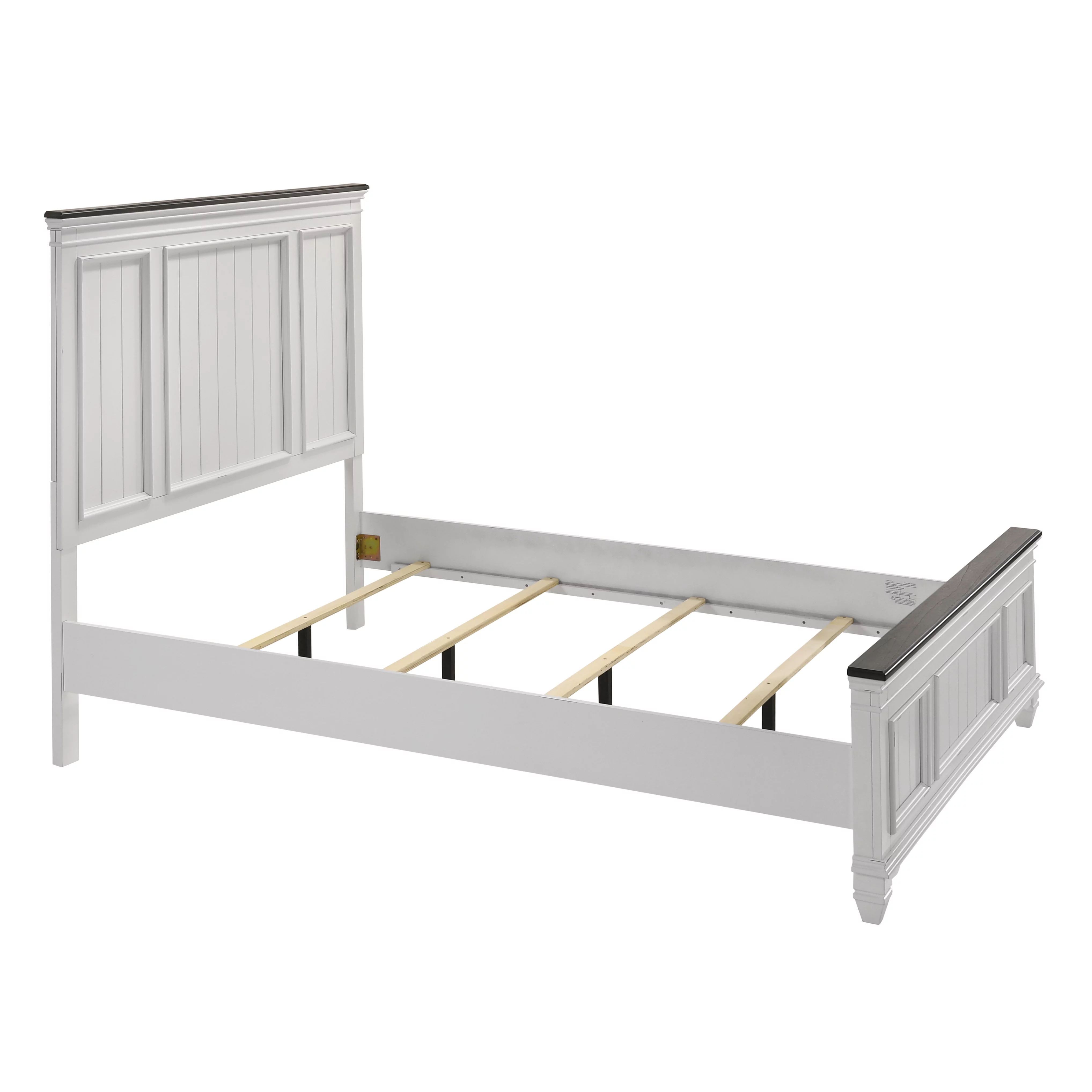 Roundhill Clelane Weathered White and Gray Finished 6-Piece Bedroom Set, Shiplap Panel Queen