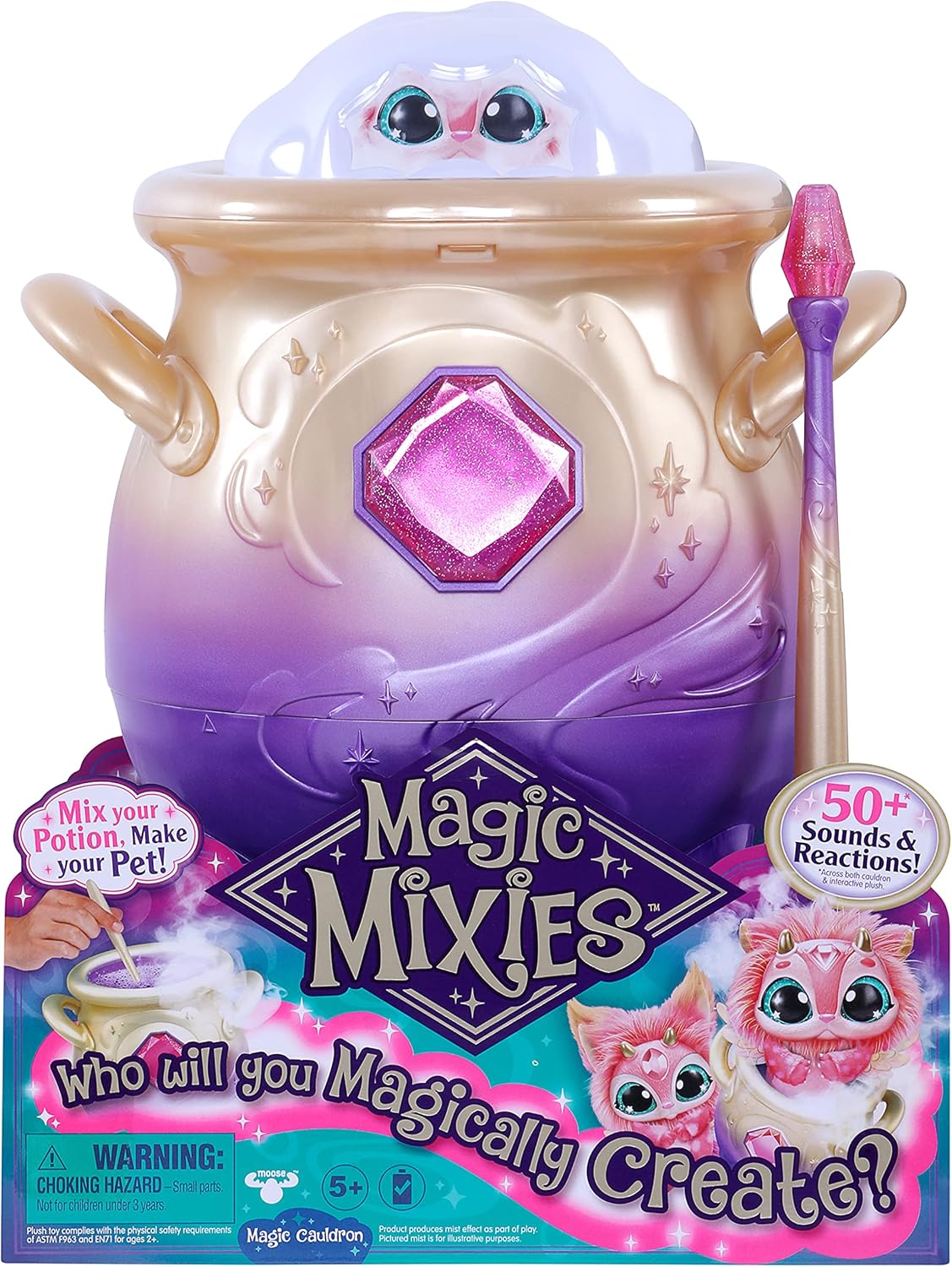 Magic Mixies Magical Misting Cauldron with Interactive 8 inch Blue Plush Toy and 50+ Sounds and Reactions, Multicolor