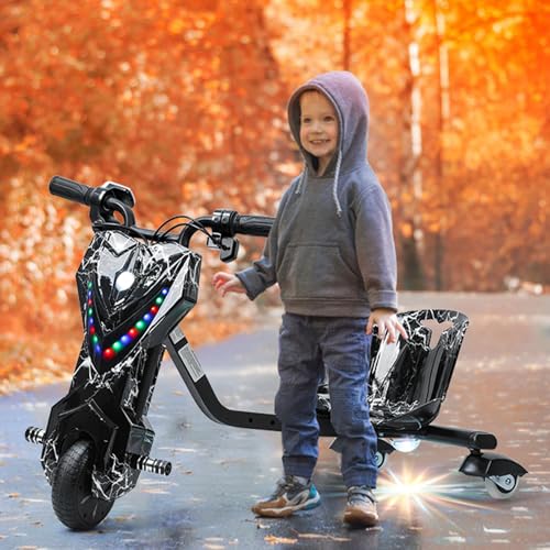 Electric Drift Trike for Kid,Adjustable Seat Big Wheel Drifting Go Cart,3-Wheel Scooter Drift Cart with 9 MPH Speed